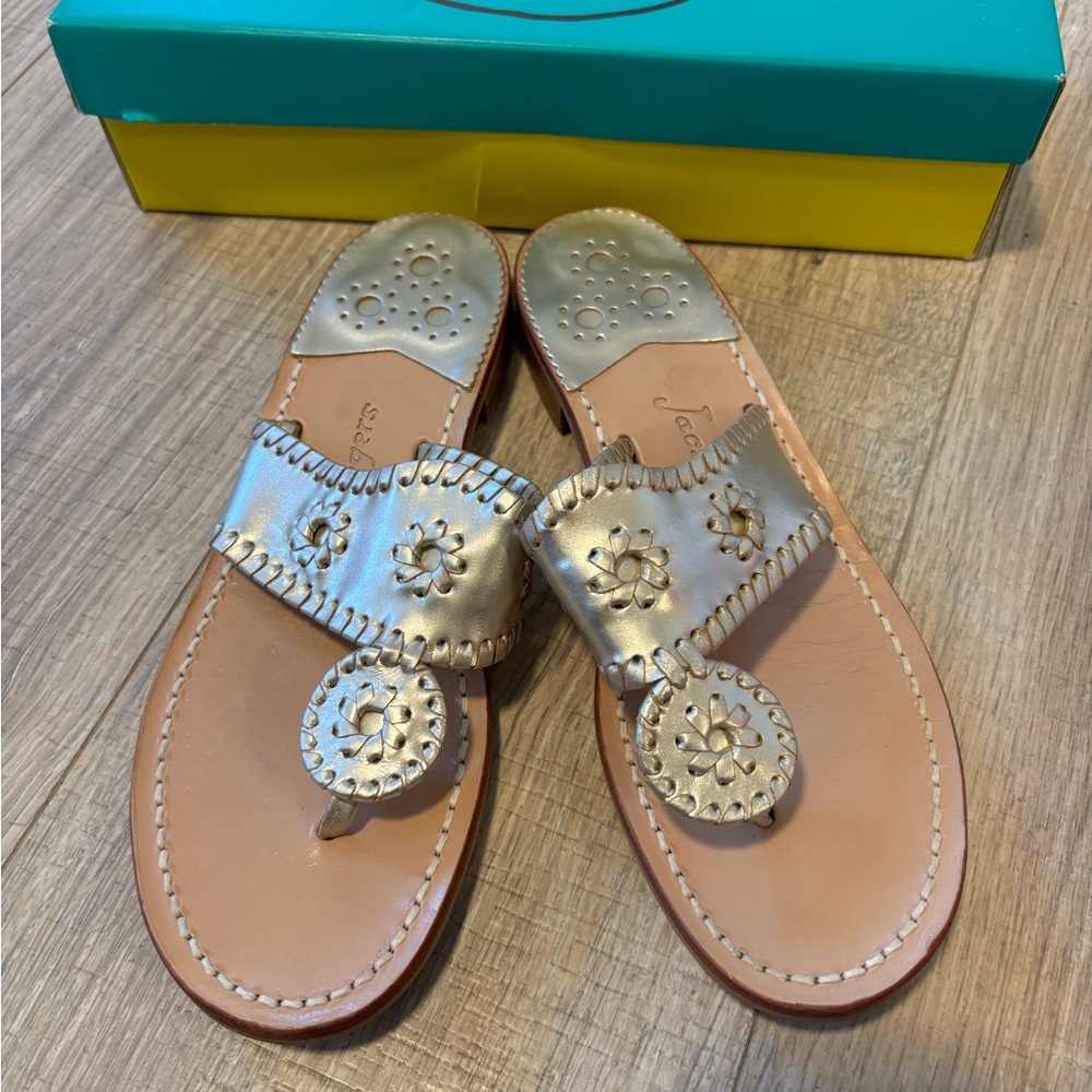 Jack Rogers Women’s Metallic Gold Leather Thong Sandals - Slip-On Style